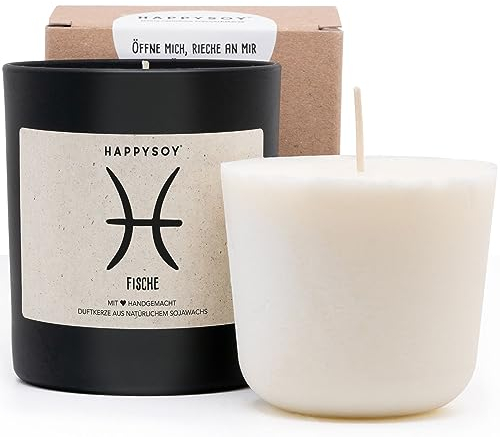 Duftkerze + Refill Wachs - Sternzeichen Fische Duftkerze im Glas mit Spruch - handgemacht - nachhaltiges persönliches Geschenk, liebevolle Geschenkidee zum Geburtstag - Kerze mit Tierkreiszeichen,