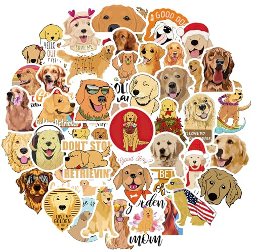 TIESOME Funny Golden Retriever Stickers Set, 50Pcs Cute Dog Decals Animal Sticker Decor for Water Bottle Waterproof Vinyl Stickers Aesthetic Stickers Pack for Dog Lovers Laptop Scrapbook Phone