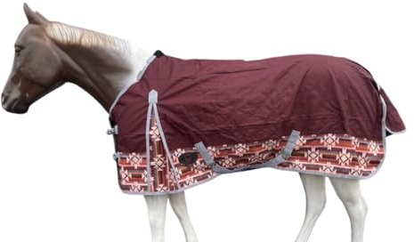 Tech Equestrian 1200 Denier Regendecke für Pferde, Pferdedecke, wasserdicht und atmungsaktiv, Kastanienbraun, mit Aztekenunterteil, 74)