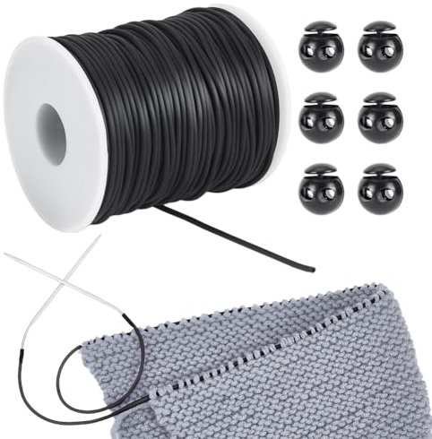 NBEADS 55 Yards Gummischnüre zum Nähen, 2mm Hohle Gummischlauch Strickschnur Stitch Keeper mit Cord Locks zum Halten von Stichen Armband Halskette Sicken und Schmuckherstellung, Schwarz