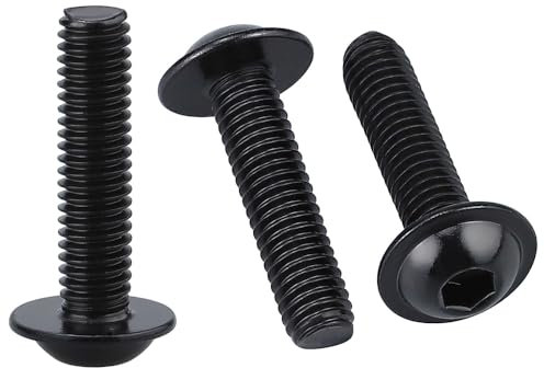 Tornillos M5-0,8 x 20 mm (paquete de 50) tornillos de cabeza de botón con brida, acero inoxidable 304 (18-8), accionamiento hexagonal Allen, rosca gruesa UNC, revestimiento negro