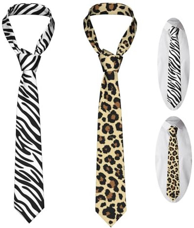JinYu 2er Set Leopard & Zebra Tierdruck Skinny Krawatten für Herren, Neuheit, Party, Unisex-Erwachsene, Moderner Stil, Skinny Krawatte, Polyester