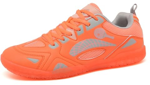 ZHENSI Zapatos De Tenis De Mesa Zapatos De Cancha Interior Hombres Mujeres Planas Antideslizantes Cómodas Zapatillas De Tenis De Bádminton,Naranja,42 EU