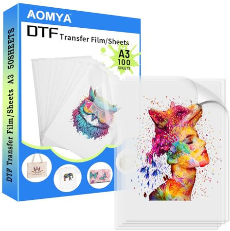 DTF Transferfolie Papier A3 100 Blatt, 29,7 x 41,9 cm, glänzend, klar, PreTreat PET Wärmetransferpapier, DTF-Folie für Sublimations- und DTF-Drucker, DTF-Folie für Sublimationsdruck, verbesserte