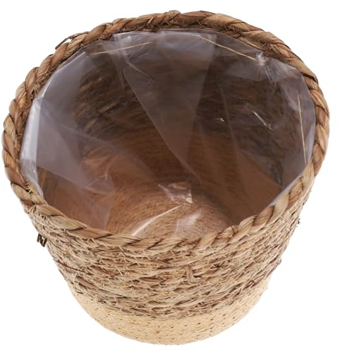 KONTONTY Geflochtener Pflanzkorb Aus Seegras Runder Blumentopf-Korb Für Zimmerpflanzen Dekorativer Aufbewahrungskorb Für Garten