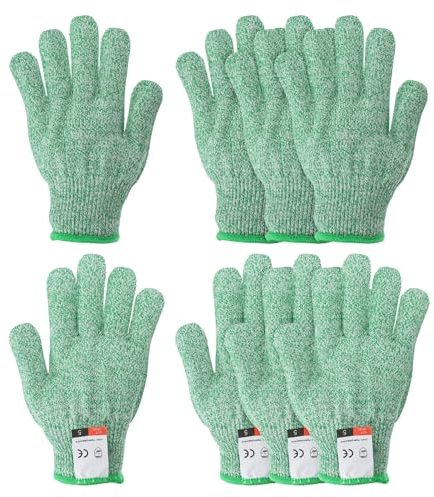 PATIKIL Cut Resistant Gloves, 4 Pair Level 5 Protection Anti Cutting Gloves for Kitchen Wood Carving Working, Small, Green