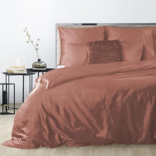 Eurofirany Hochwertige Bettwäsche NOVA3 Gelb Rosa Himmelblau Petrol Beige Einfarbig Baumwolle Bettwäschegarnitur 3tlg 2tlg 140x200 160x200180x200 220x200 (Marsala, 180 x 200 cm)