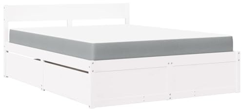 vidaXL Bett mit Schubladen Matratze, Bettgestell mit Latten, Holzbett für Schlafzimmer, Doppelbett, Weiß 160x200cm Massivholz Kiefer