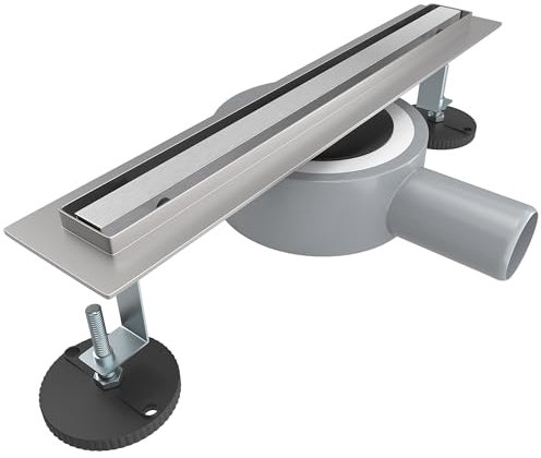 SONNI Edelstahl Duschrinne 40 cm, Komplettset Ablauf 360° Drehbar, Schlank Schmal 15 mm Platte, Haarsieb, mit Geruchsstop - Randablauf