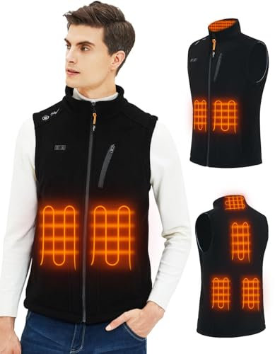 Heated Gilet for Men,Heated Vest with 10000mAh Battery Pack, Lightweight Heated Fleece Vest with 3 Temperature Levels/6 Heating Zones USB Heated Gilet