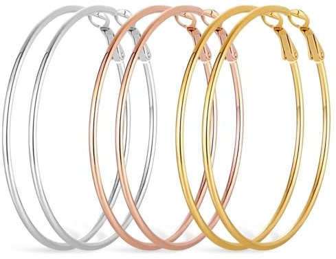 Auiremrti 3 paia di orecchini a cerchio in metallo di alta qualità, grandi orecchini in oro rosa, oro e argento, impermeabili ed eleganti, set di orecchini perfetti per donna, multicolore, L