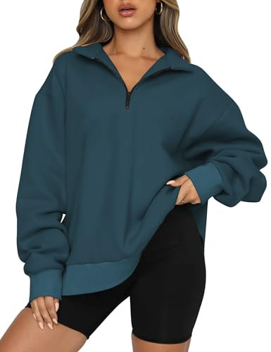 Famulily Womens Half Zip Sweatshirt Casual Long Sleeve Fleece Fall Outfits Tops with Pockets Green L