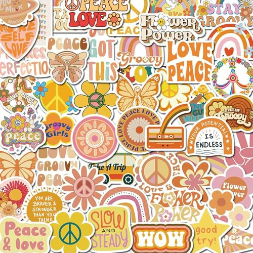 TVIVID 50 x Hippie-Aufkleber für DIY-Tagebuch, Notizbuch, Gitarre, Scrapbooking, Motorrad, Laptop, Gepäck, Graffiti-Aufkleber