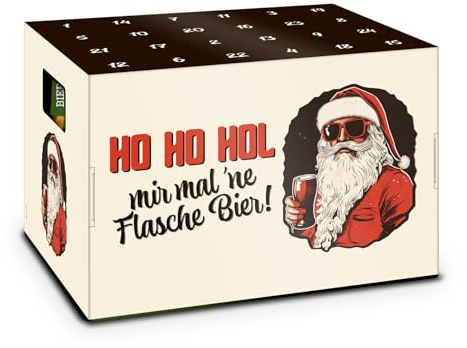 itenga Adventskalender Aufsatz für Bierkasten Männer Adventskalender Stülper - zum Selber Befüllen Bieradventskalender (Cool Santa Ho Ho Hol mir mal 'ne Flasche Bier)