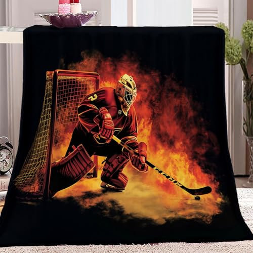 Kuscheldecke Sport Eishockey Feuerwehr Schwarz Rot, Personalisiert Decke Weichen Flauschig Flanelldecke, Warm Druck Muster Kuscheldecke Sofadecke Bettdecken Für Herbst Winter 180 x 200 cm