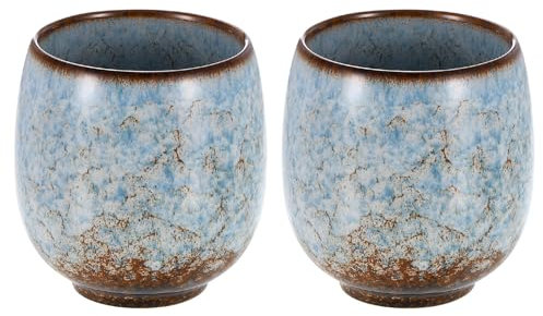sourcing map 2pcs Chinese Ceramic Teacups 5.75oz Traditional Gong Fu Tea Set Ceramic Mate Teacup Japanese No Handle Small Coffee Cup for Mate Tea Coffee Wine Drinks, Light Blue