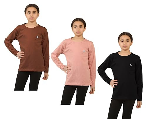 Bahob® Girls Long Sleeve T-Shirt 3 Pack Shirt for Girls Lightweight Soft Comfort Fit Round Neck Tee Shirt 5-14 Years (GFS-40-B, 5-6 Years)
