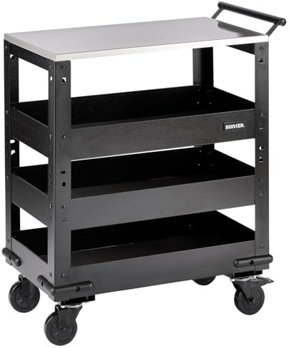 BUNKER 11585 Modular 3 Tier Trolley with Pull Handle and Stainless Steel Worktop, 714mm