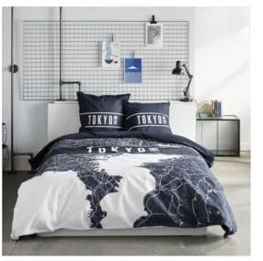 Today Parure de lit 2 Personnes 220x240cm + 2 taies oreillers 63x63 cm imprimée Java 1,16, Tokyo Bleu