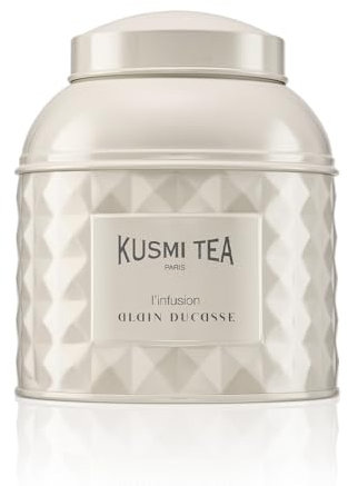 Kusmi Tea - L'Infusion Alain Ducasse - Infusion de Plantes et Fruits aux Arômes Naturels de Pêche et Fleur d’Oranger - Boîte Thé Métal 120g - Quantité pour environ 50 Tasses