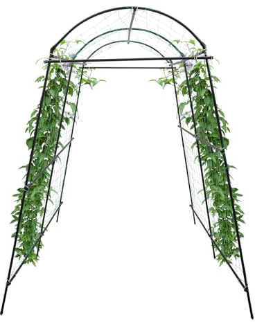 WindWilder Gartenbogen mit Kletterndes Rebengeflecht, 115x183x230cm Rankgitter für Kletterpflanzen, 110-180cm Einstellbare Breite, Tragfähigkeit 77 LBS, Rankbogen für Gemüse, Obst, Reben, Schwarz