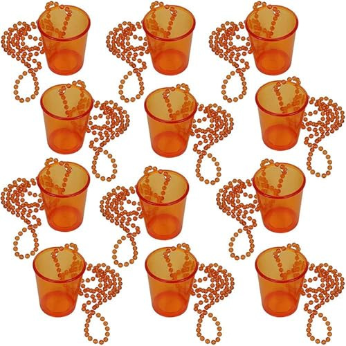 Yeehliny 12 Stück Schnapsgläser Plastik Shotgläser zum Umhängen Schnapsbecher, Team Braut Schnapsglaskette, Perlen Schnap Glas Halskette für JGA, Party, Schnapskrug, Pinnchen Hochzeitsfeiern (Orange)