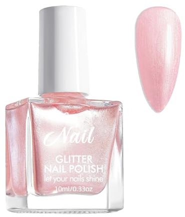 Pink Pearl Nail Polish - Glitter Mermaid Nail Polish, Breathable, Long Lasting, Non-Stripping, Quick Drying Shape, 10ml
