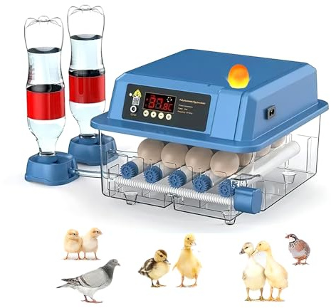 Brutautomat Vollautomatisch, Inkubator für 15-48 Eier mit Automatischem Wenden der Eier und Automatischer Befeuchtung, Brutkasten mit Feuchtigkeitsanzeige für Hühner, Enten, Gänse und Tauben (15 Eier)