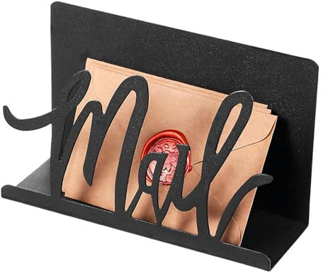 Organiseur de courrier noir avec découpes pour garder le bureau bien rangé, porte-lettres en métal, porte-documents, cartes postales, emplacements d'affichage pour enveloppes, cartes postales