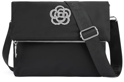 VIMUTI Kleine Umhängetasche Damen, Handtasche Damen Schwarz Nylon Crossbody Bag Damen Reisetasche Mit Erweitertem Verstellbarem Schultergurt (Flower)