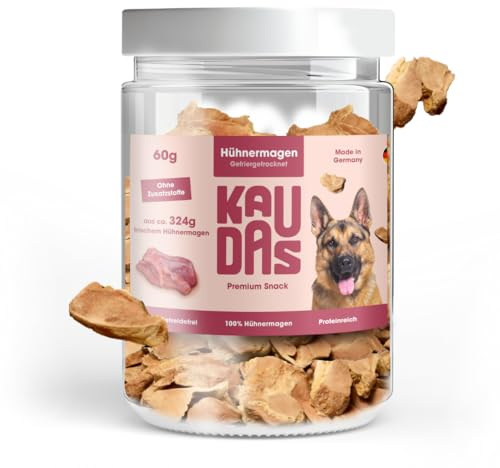 KAUDAS HühnermagenPur Natursnack – 3 x 60 g gefriergetrocknetes Hühnermagen Leckerli Hund mit hohem Proteingehalt, 100% natürlicher Hundesnack je 324g Rohgewicht – ohne Zucker, Getreide & Zusatzstoffe