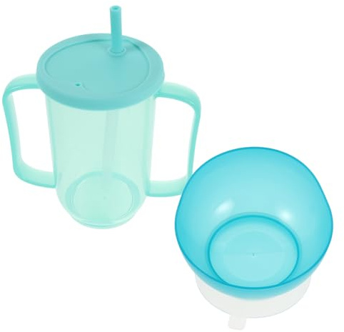 Healeved Ensemble de 2 Vaisselles Adaptées pour Personnes Âgées avec Bol Anti-Déversement Ventouse et Gobelet Anti-Fuites à Double Anse avec pour Alimentation Sécurisée et Soins à