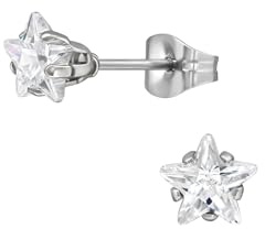 6 mm Stern-Ohrstecker aus Edelstahl mit Zirkonia (Silber)
