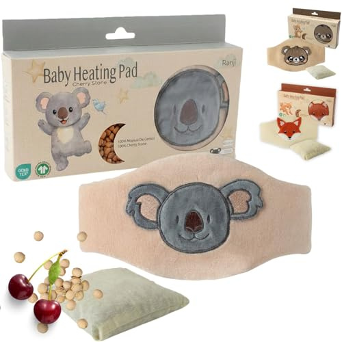 RANJI Baby Colic Relief Belt – Cherry Pit Heating Pad Microwave, Warm Compress for Newborn Tummy, Organic Cotton GOTS & Oeko-TEX Baby Heat Pad (Koala)
