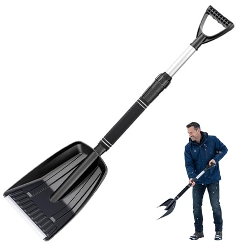Robuste, abnehmbare Schneeschaufel mit Teleskopstiel, 86 cm – Einfahrtsschaufel aus Metall mit ergonomischem Eva-Griff für einfache Lagerung