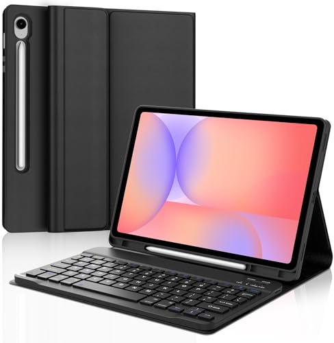 Keyboard Case for Samsung Galaxy Tab S10 Lite/S10 FE/S9 FE 10,9/S9 11 | Magnetically Detachable Wireless Bluetooth Keyboard with Pencil Holder, UK Layout, Black