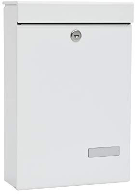 MEFA Briefkasten Piccola mit Namensschild (Farbe weiß, Postkasten mit Schloss, Größe 405x270x118 mm) 134010DE