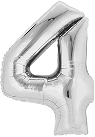XL Folienballon Zahl 80 cm in Silber - für Luftbefüllung - für Geburtstag Hochzeit Party uvm - Ballon im Zahlen-Design Jubiläum Geschenk Luftballon Zahlenballon riesen 18 Nummer Deko (Zahl 4)