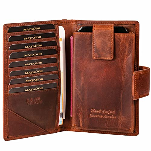 MATADOR Airtag Wallet Geldbeutel Leder Reisepass Organizer | Handytasche mit Portemonnaie und RFID Schutz | Dokumenten Organizer Mappe Reisemappe mit Geschenk-Box | Handgelenktasche mit Handyfach