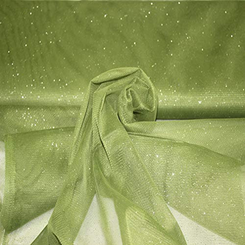 Stoff-Kollektion - Tüll Stoff mit Glitzerpigmenten Meterware aus Polyester - Tüllstoff Glänzend & Doppelseitig 150cm – Ideal zum Nähen von Kostümen, für Tütü, als Dekostoff etc. - Olivgrün