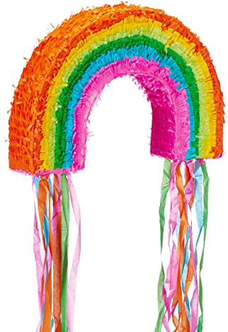 Relaxdays 4 TLG. Pinata Set Regenbogen, XXL Konfetti Sack 0,28 kg, Pinatastab mit Augenmaske, Piñata, Pinatastock & Maske, bunt