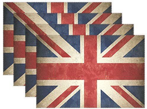 linomo Platzdeckchen Satz von 4, Jahrgang UK Flagge Union Jack Englisch England Tischsets rutschfeste, hitzebeständige, waschbare Tischsets für den Esstisch Küche Dekor