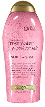 OGX Pink Sea Salt & Rosewater Esfoliante Corporal Suave e Suave, Esfoliante Corporal Leve, Sem Sulfato, 19,5 Onça, 1,0 Contagem