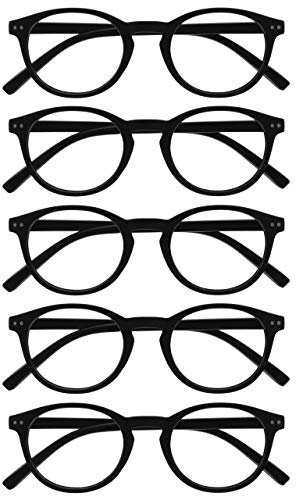 OPULIZE Zen Lesebrille 5er Pack Kleine Runde Rahmen Federscharniere Kratzfest Matt Schwarz Herren Damen RRRRR24-1 +3.00