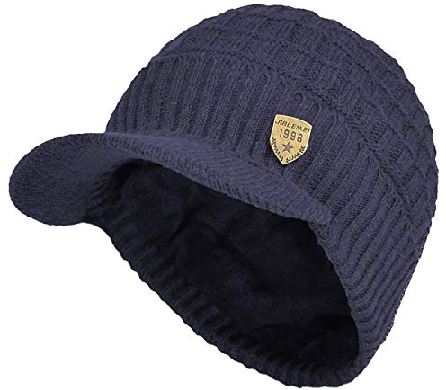 Yixda Herren Wintermütze mit Schirm Warm Gestrickte Beanie Cap mit Fleecefutter (Marine)