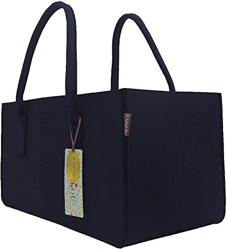 RAIKOU KULT Filz-Tasche Shopper NEU Filzkorb Einkaufstasche Henkeltasche Zeitungskorb Stabile Kaminholztasche Zeitungsständer auch für Spielzeug Garten Picknick Strand (50x34x27cm, Nachtblau)