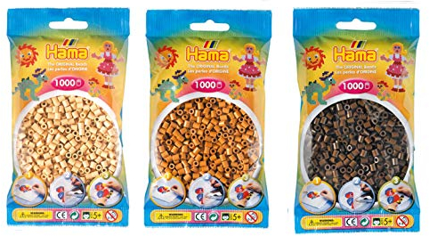 Happy Price Toys Midi Bügelperlen Kon-21, 3 Farben (Beige, Hellbraun, Braun), Kunststoff, Rund, Beads, 3 Design Vorlagen