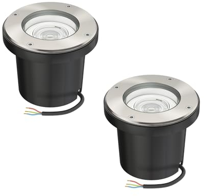 ledscom.de 2 pièces luminaire encastré au sol BOFU pour l'extérieur orientable acier inoxydable rond IP67 150mm Ø incl. lampe LED (blanc chaud, 5,4W, 510lm, 45°)
