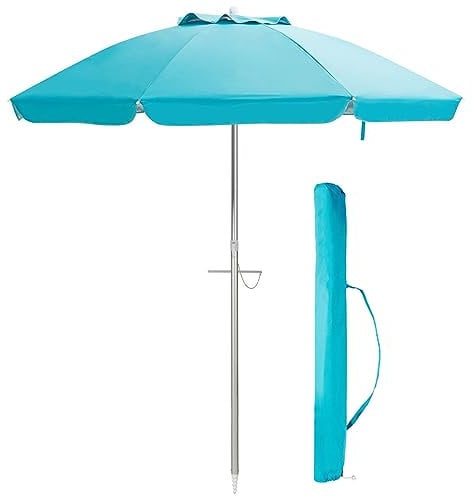 COSTWAY Ombrellone da Spiaggia 198 cm, Ombrello Parasole da Esterno con Palo Inclinabile in Alluminio, Ombrellone Portatile con Borsa di Trasporto, Anti UV 50+, 8 Stecche (Blu)
