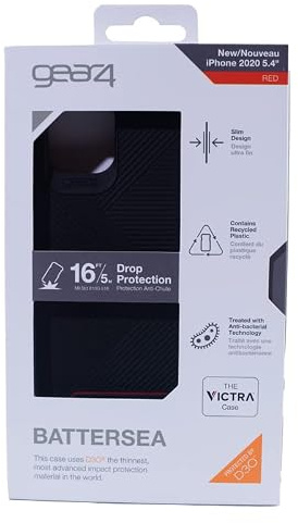 Gear4 Battersea Series Schutzhülle für Apple iPhone 12 Mini, Schwarz / Rot